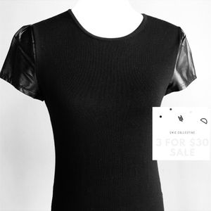 WHBM leather sleeves T sweater